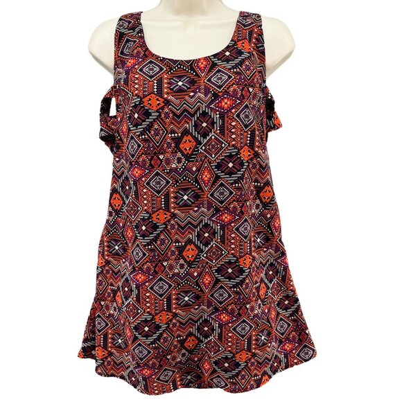 Tobi Mini Tank Dress Red Burgundy Aztec Print Boho Sleeveless Pullover Size M - Picture 1 of 14